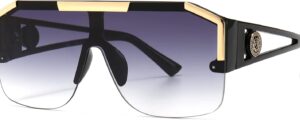 Gradient Lens Black Frame Oversized Shield Sunglasses